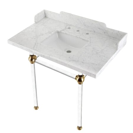 Kingston Brass 36 Carrara Marble Console Sink with Acrylic Legs, Marble WhiteBrushed Brass LMS36MASQ7